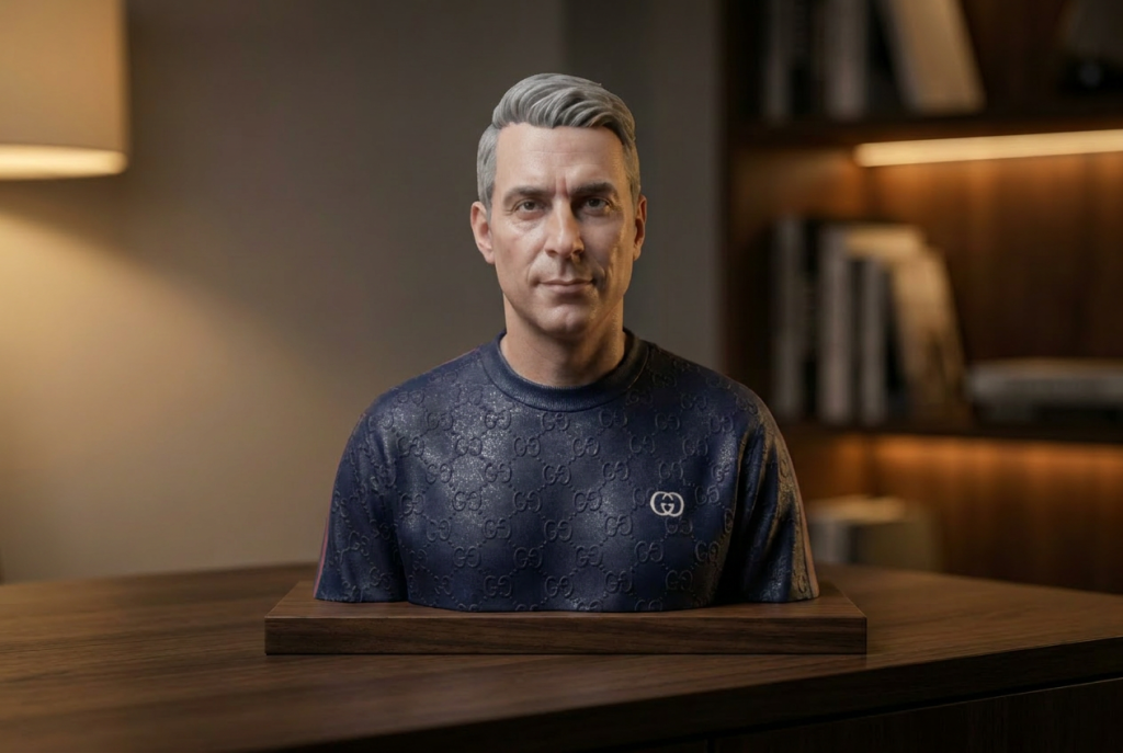 Custom 3D printed bust in full-color PolyJet finish, alternate take