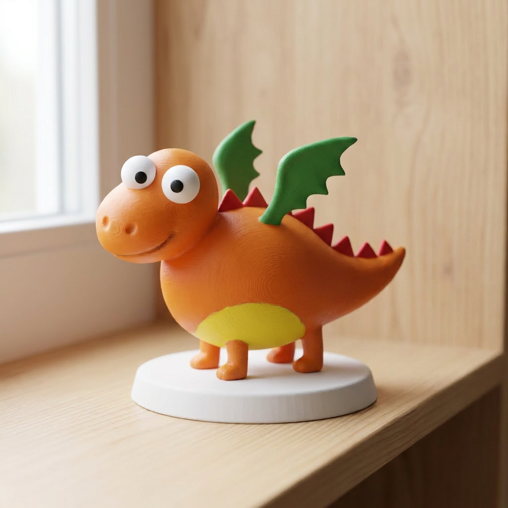 The dragon figurine finished in full colour matching the original drawing